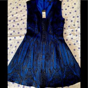 BCBGMAXAZRIA Black & Blue V neck mini dress